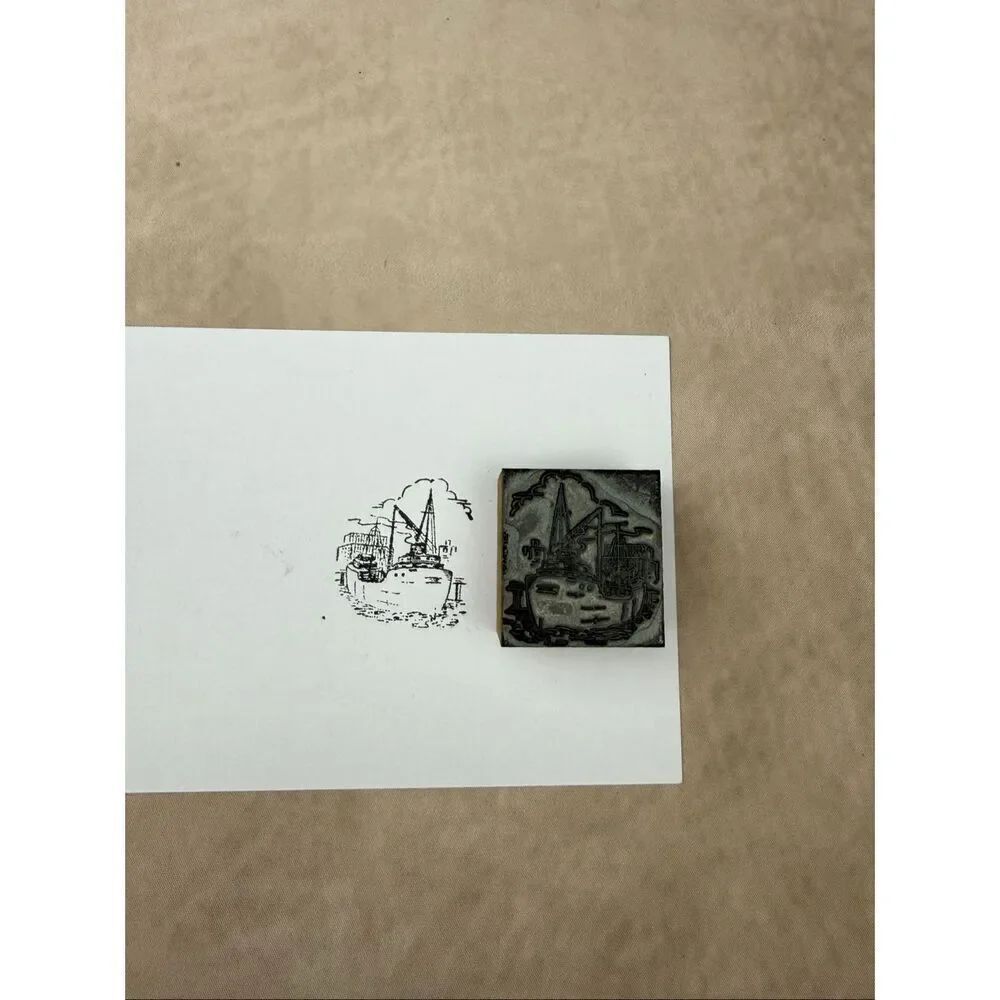 Antique Vintage Cargo Ship Letterpress Print Type Cut Stamp Block